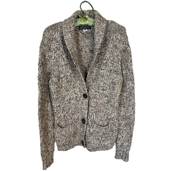 Eddie Bauer Womens Wool Blend Cardigan Shawl Collar Sweater Medium Open Knit - Picture 1 of 8